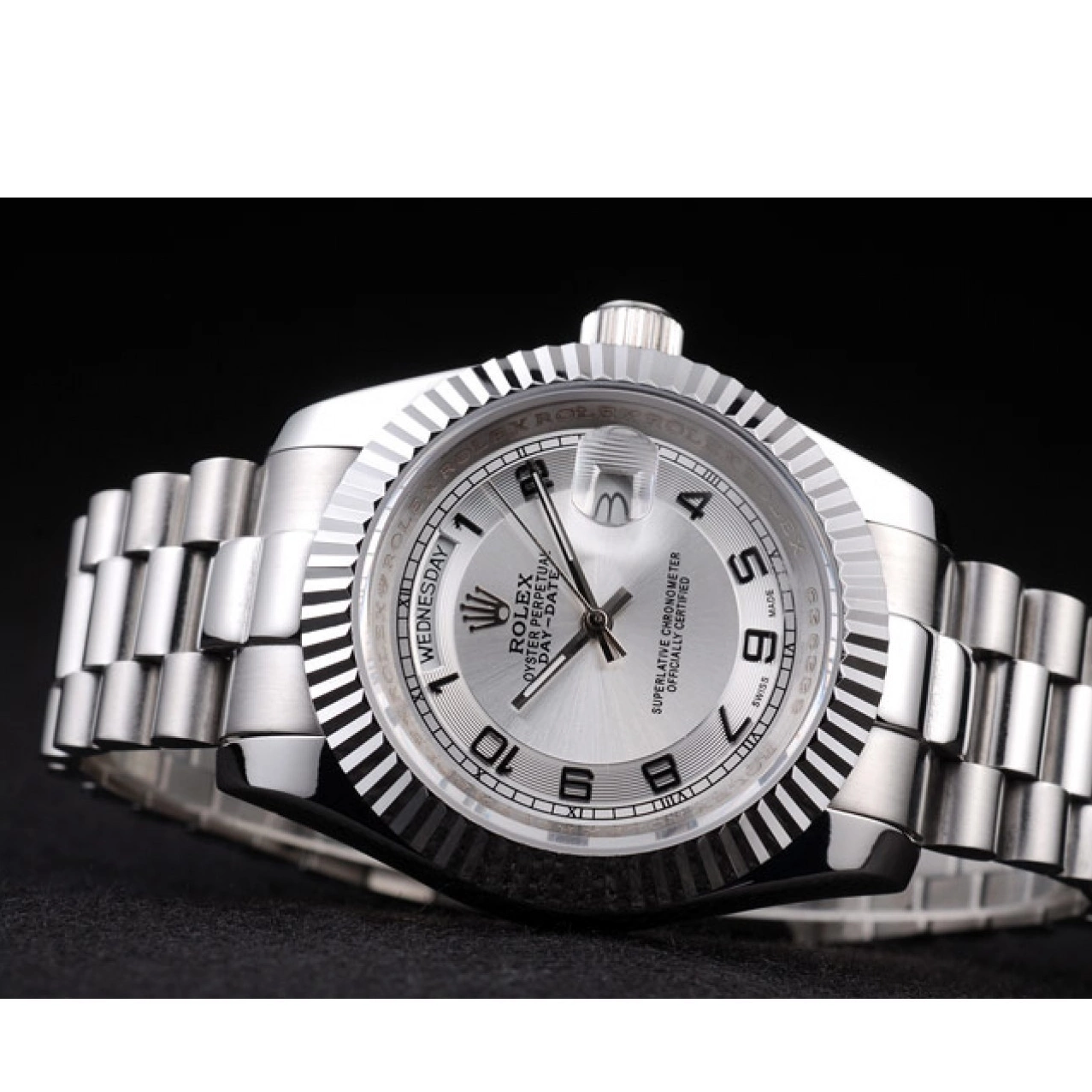 Aaa fake watches Dial White Rolex Stainless Day-Date Polished Steel 0710